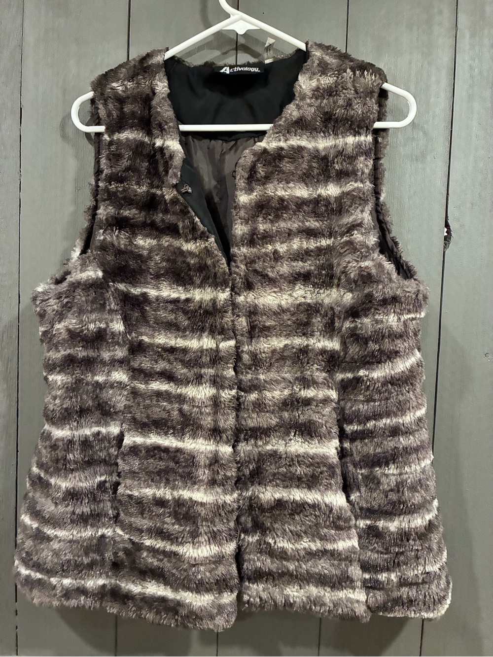 Activology Women’s Brown Cream Faux Fur vest sleeveless layering jacket